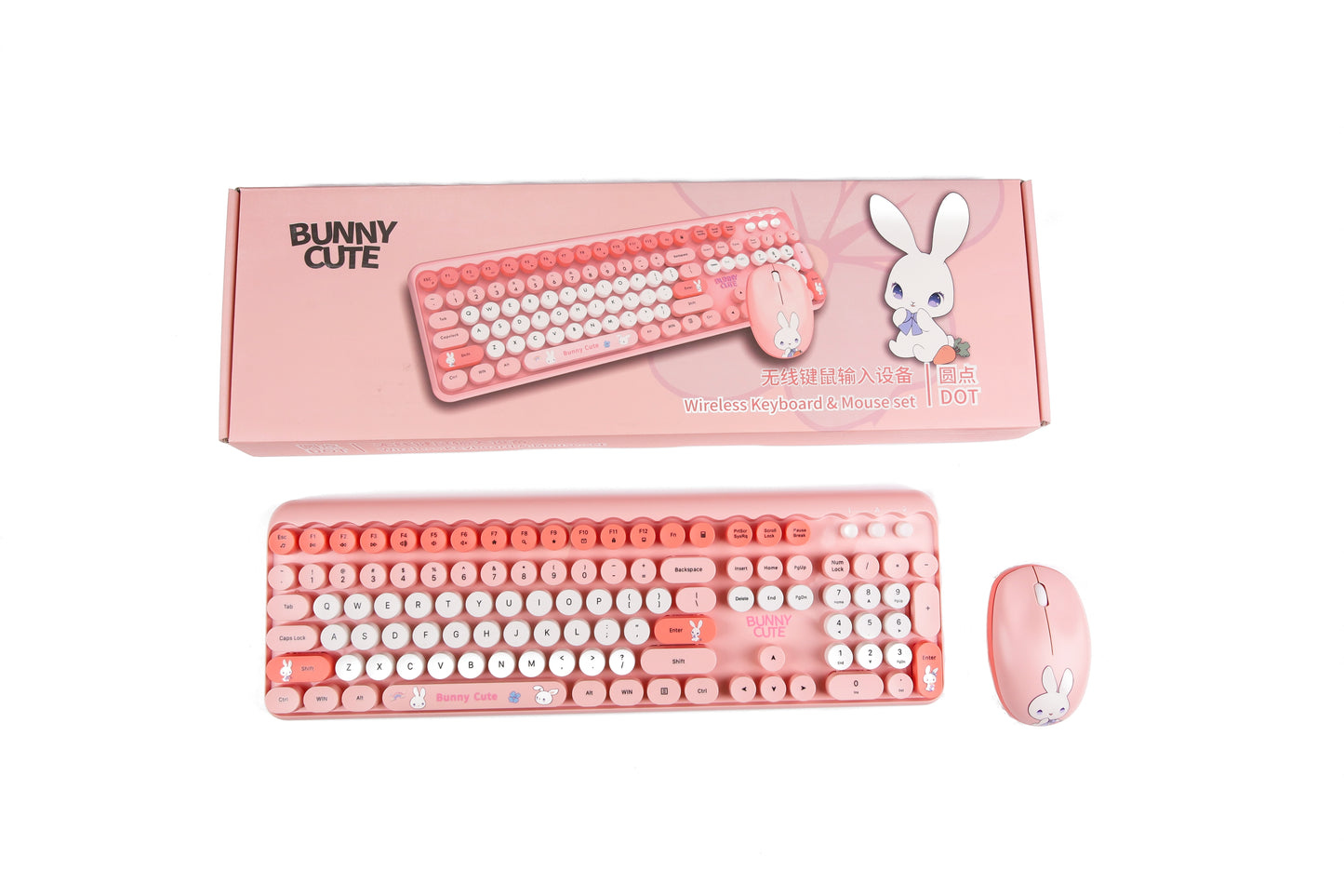 loocannon Bunny Cute Wireless Keyboard & Mouse Set Pink